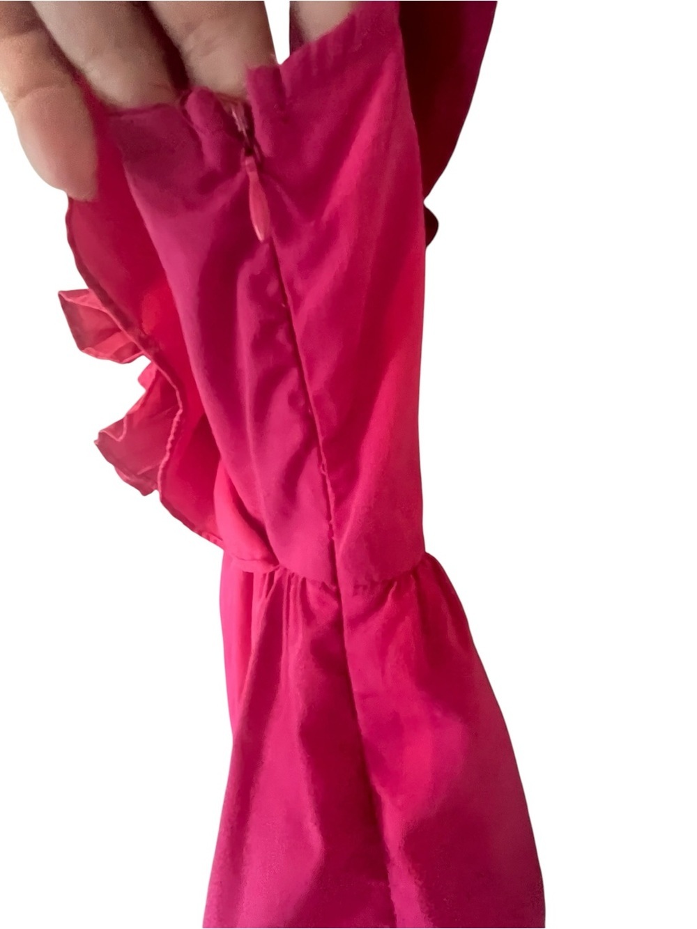 Entro Hot Pink Ruffle Mini Dress Pleated V Neck Barbiecore Party S - Picture 7 of 8